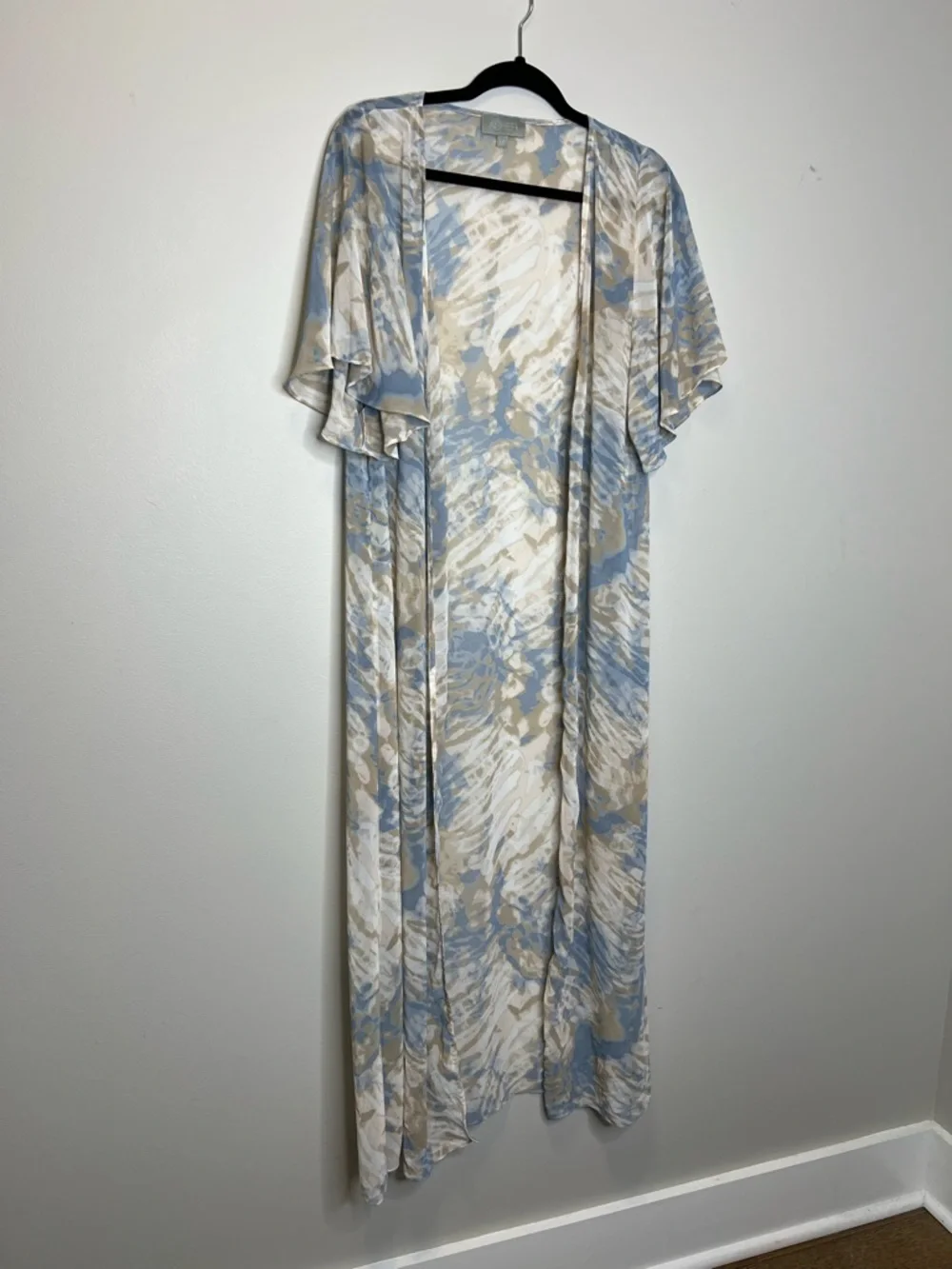 ASHER Boho Christian Flutter Sleeve Semi Sheer flowy Open Front Duster size M